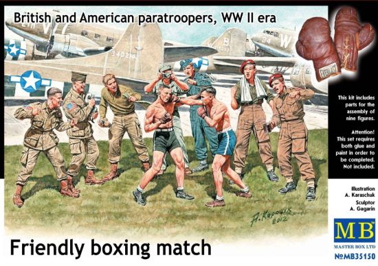 Picture of Friendly boxing match. British and American paratroopers, WW II era 